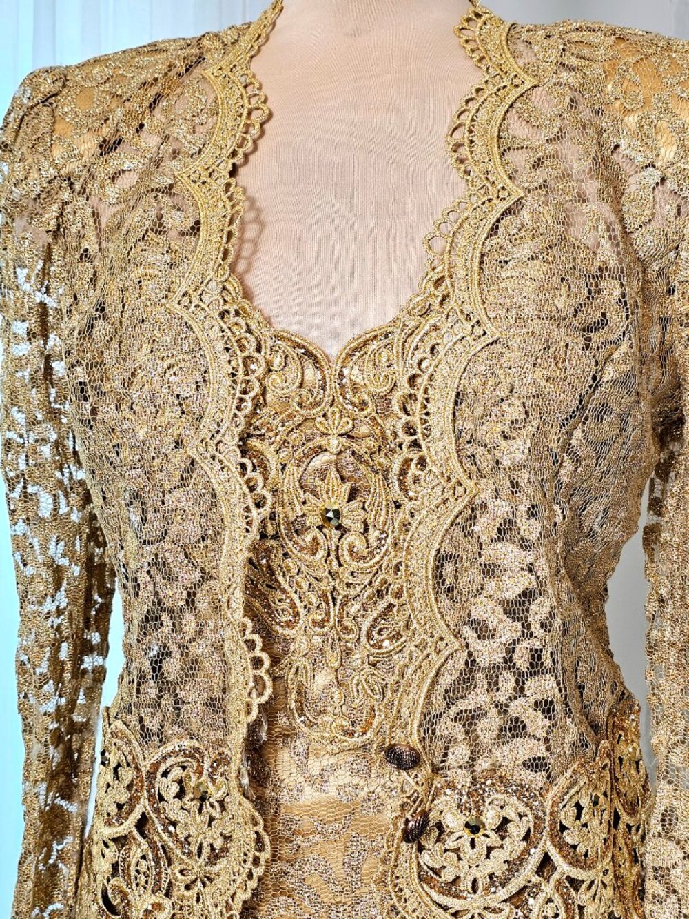 Vintage Jessica McClintock Gold Lace Dress Set Formal Evening Dress US 4 - Picture 11 of 11